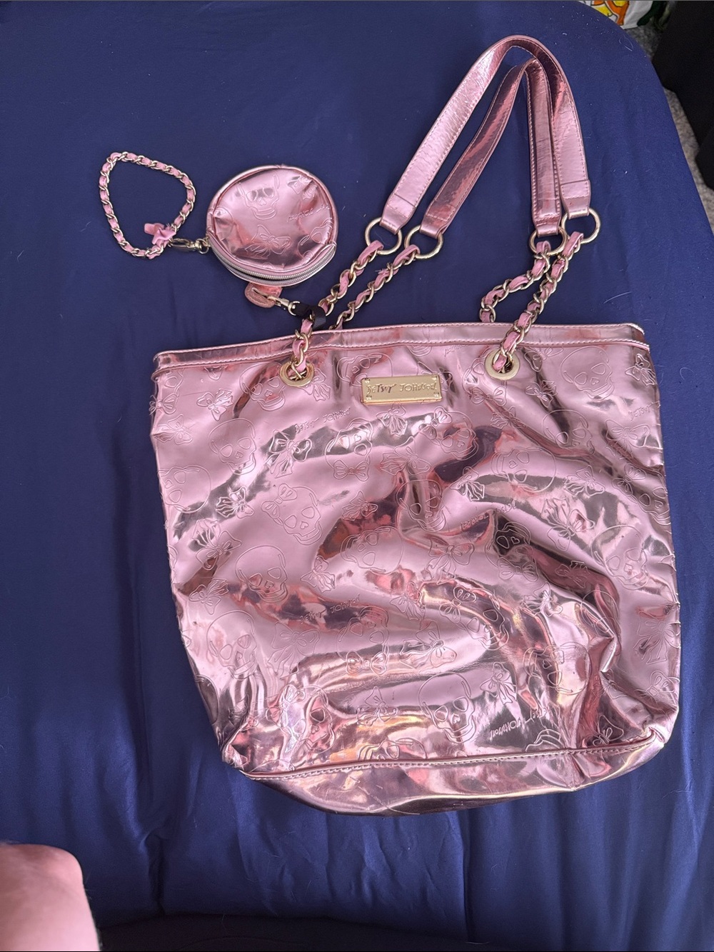 Betsey Johnson Metallic Pink Tote with Coin Pouch